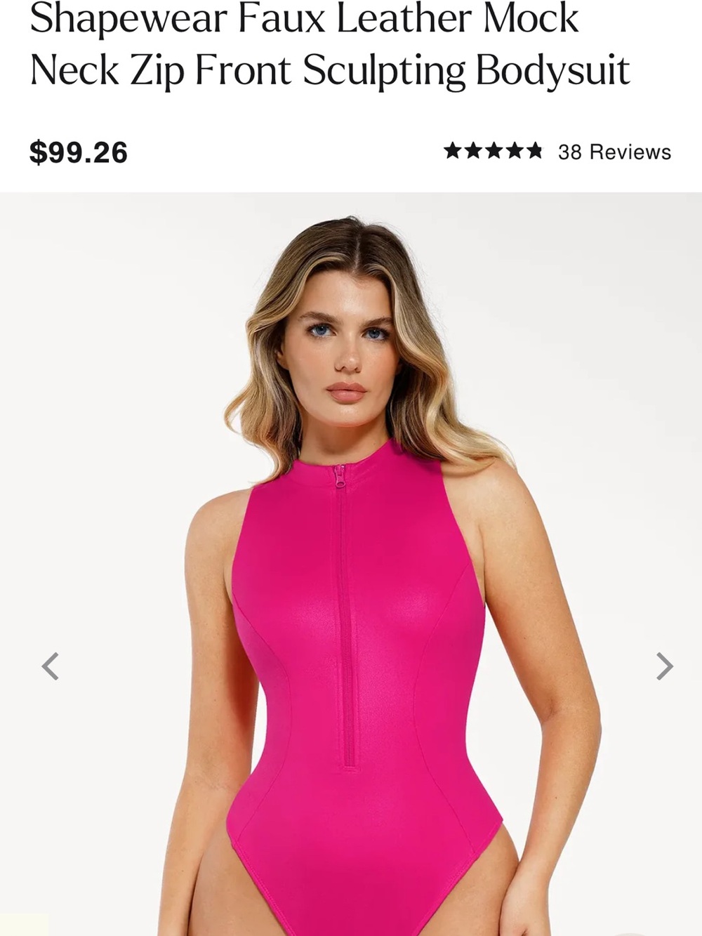 Fuchsia Mock Neck Zip-Front Sculpting Bodysuit